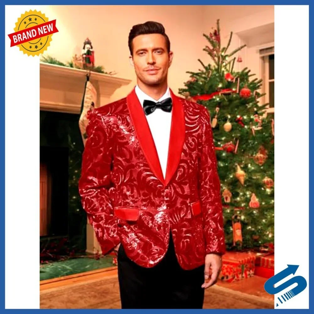Men's Sequin Blazer Sparkly Glitter Jacket Shawl Collar Formal Party Wear